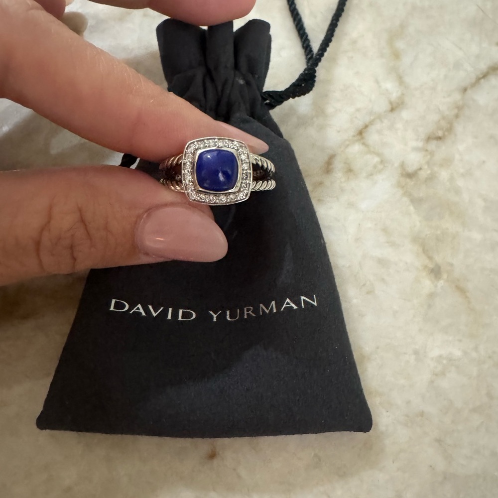 David Yurman Petite Albion Ring with Deep Blue Accent